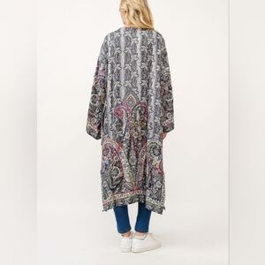Raj Hand embroidered Rainbow Yarn Kimono, Black Or Wine Paisley Print